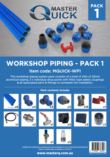 MASTERQuick Workshop piping pack. 24m x 22mm pipe, 3 x single outlet, 315 series Nitto eSafe